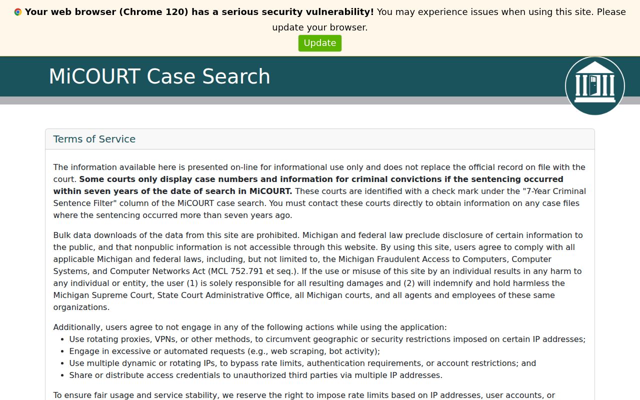 Ottawa County residents directory MiCOURT public case-search interface