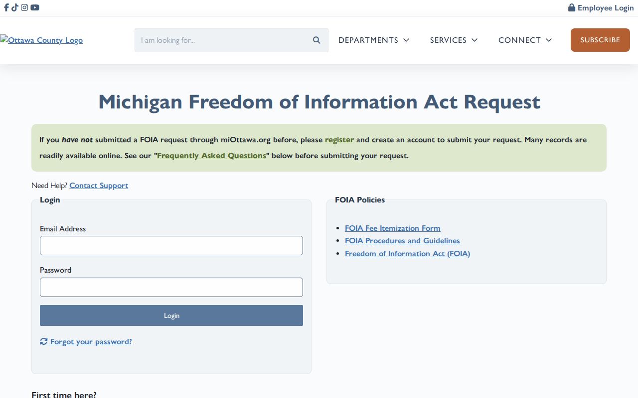 Ottawa County residents directory county FOIA portal sign-in page