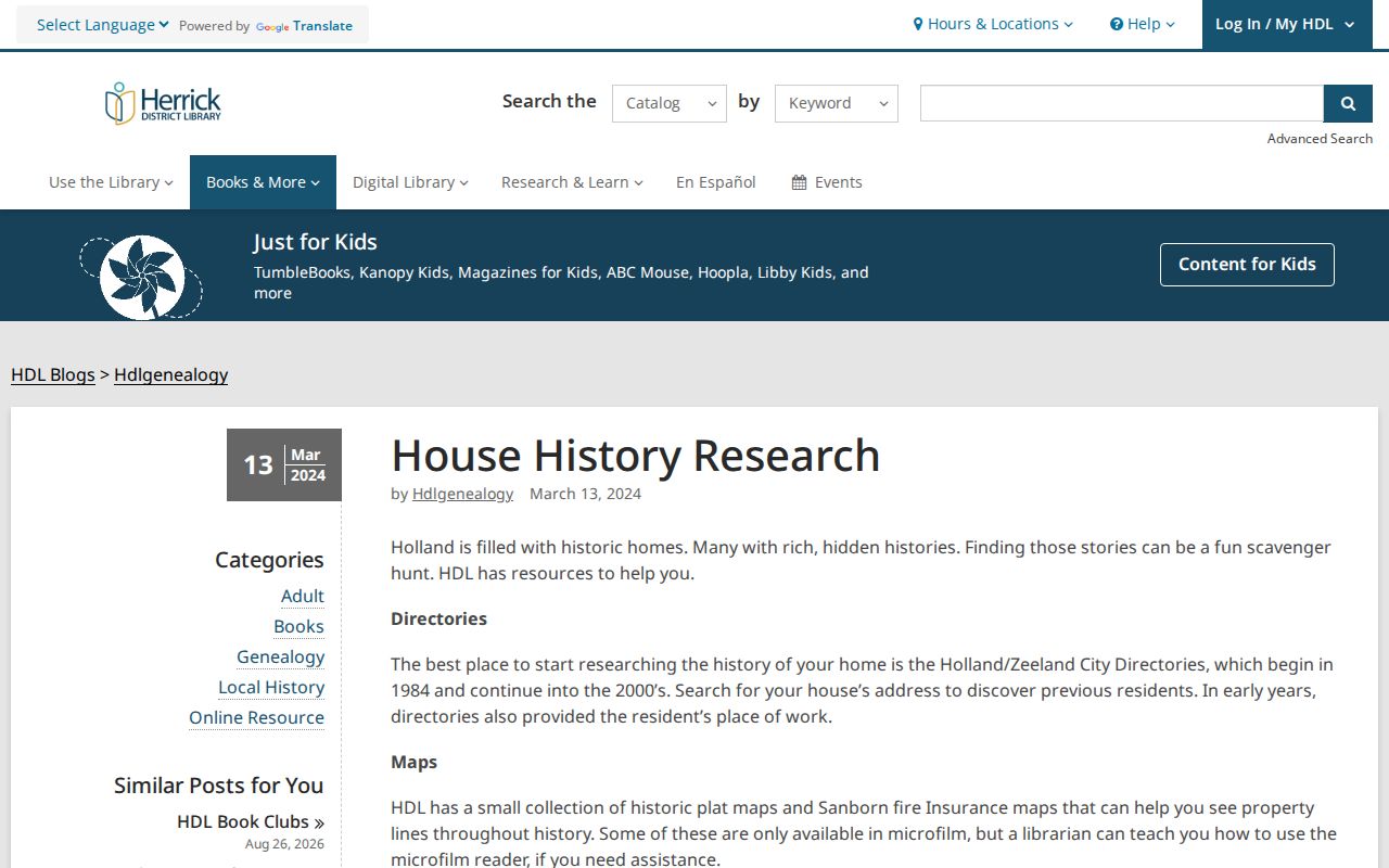 Ottawa County previous residents house-history research guide from Herrick District Library